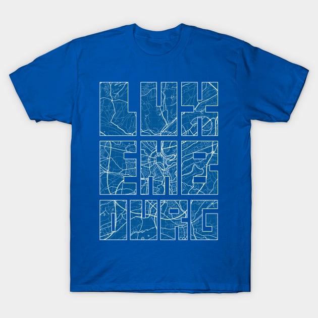 Luxembourg City Map Typography - Blueprint T-Shirt by deMAP Studio